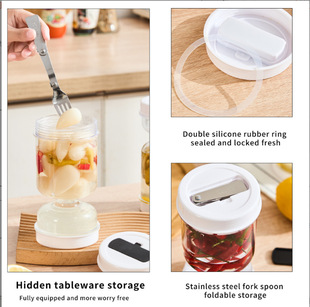 Pickle Jar Kitchen Dry and Wet Separated Pickle Jar with Fork Plastic Sealed Pickles Hourglass Pickle Jar Bottle