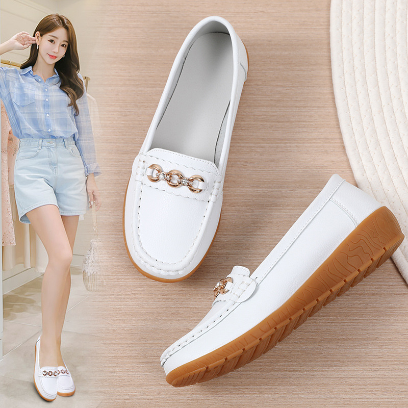 Genuine leather shoes for middle-aged and elderly mothers non-slip Oxford bottom shallow mouth versatile Korean style women's shoes plus size foreign trade steamed stuffed bun shoes for women