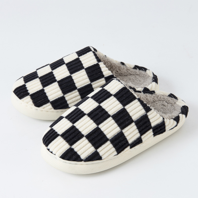 Amazon Internet red popular checkerboard cotton slippers spot non-slip thickened home classic plaid wholesale cotton shoes