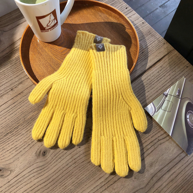 Korean-style Solid Color Knitted Gloves Split Fingers Touch Screen Anti-cold Harajuku Style Little Red Book Grass for Autumn and Winter_voghion.com