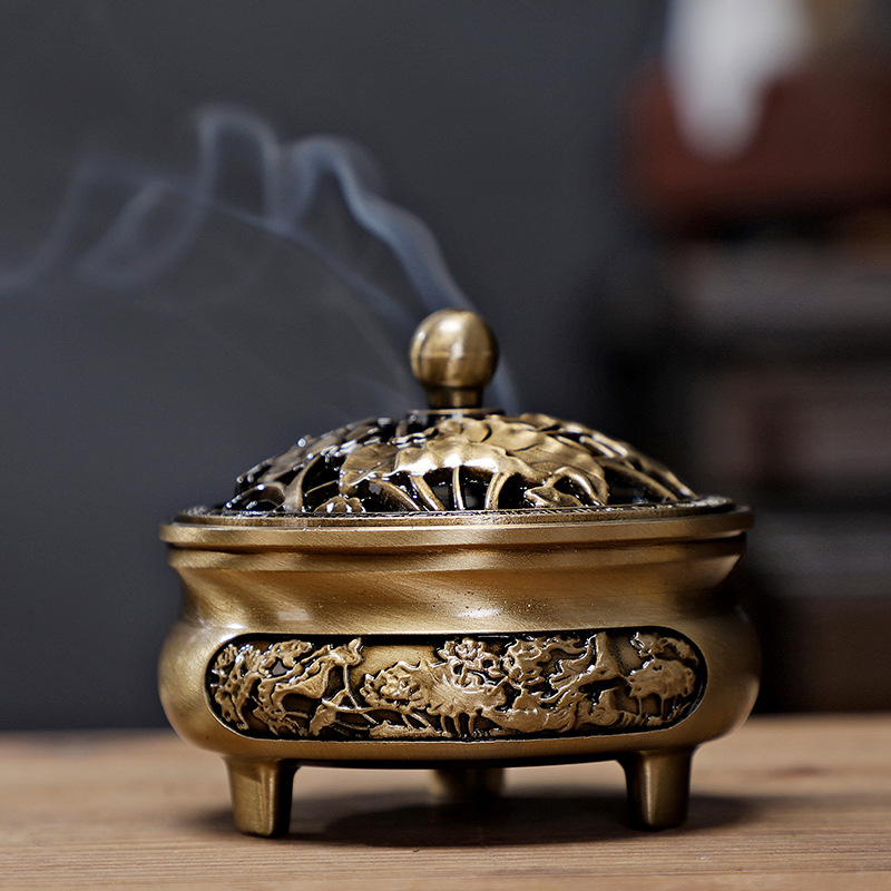 Creative Retro Incense Censer Ornaments Alloy Incense Censer Lotus Leaf Incense Censer Pan Incense Censer Tower Incense Censer Indoor Incense Censer Household