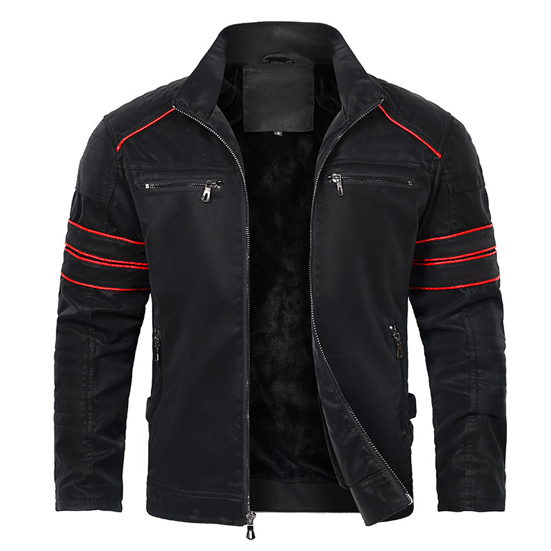 Cross-Border Men's autumn and winter frosted leather coat fashionable stand collar brushed PU jacket motorcycle fashion brand Slim jacket