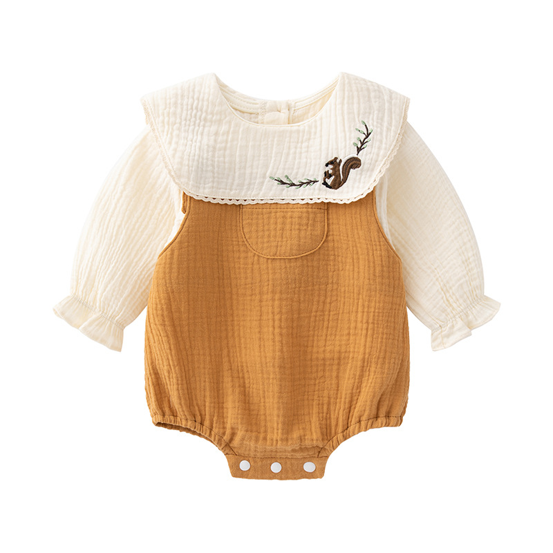 跨境專供嬰幼兒服裝套裝包屁爬爬服 女孩春秋舒適上衣+背帶哈衣in