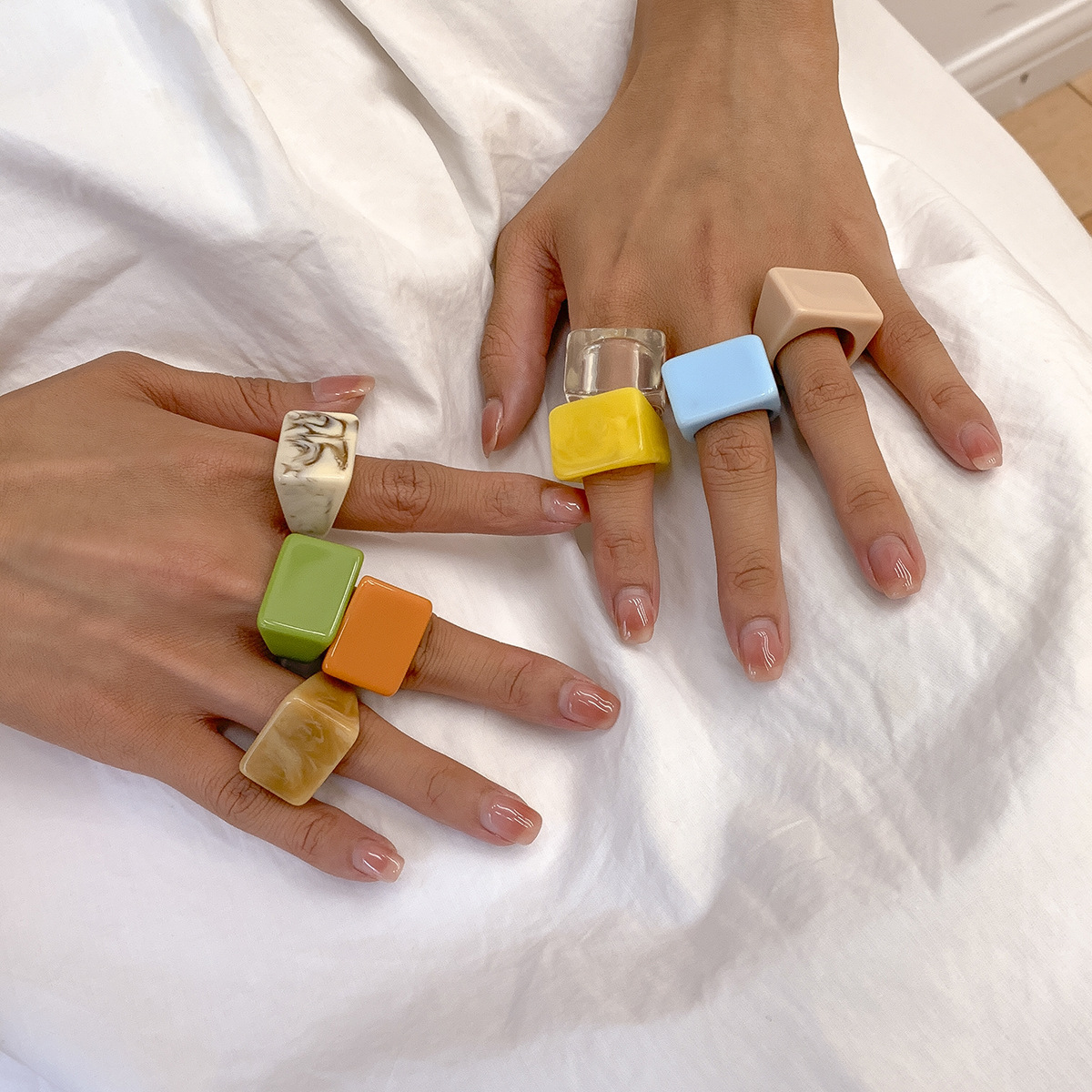 Trend color acrylic ring fashion simple geometric square wide edge resin ring