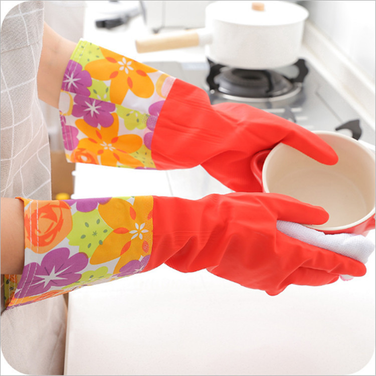 Winter kitchen thickened dishwashing and cleaning household gloves velvet lengthened laundry rubber pvc waterproof latex gloves