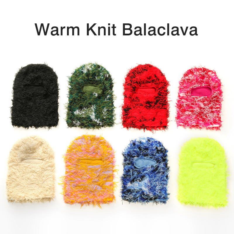 Cross-border New Knitted Face Mask Party Acrylic Funny Wool Velvet Balaclava Hat Halloween Warm Headgear
