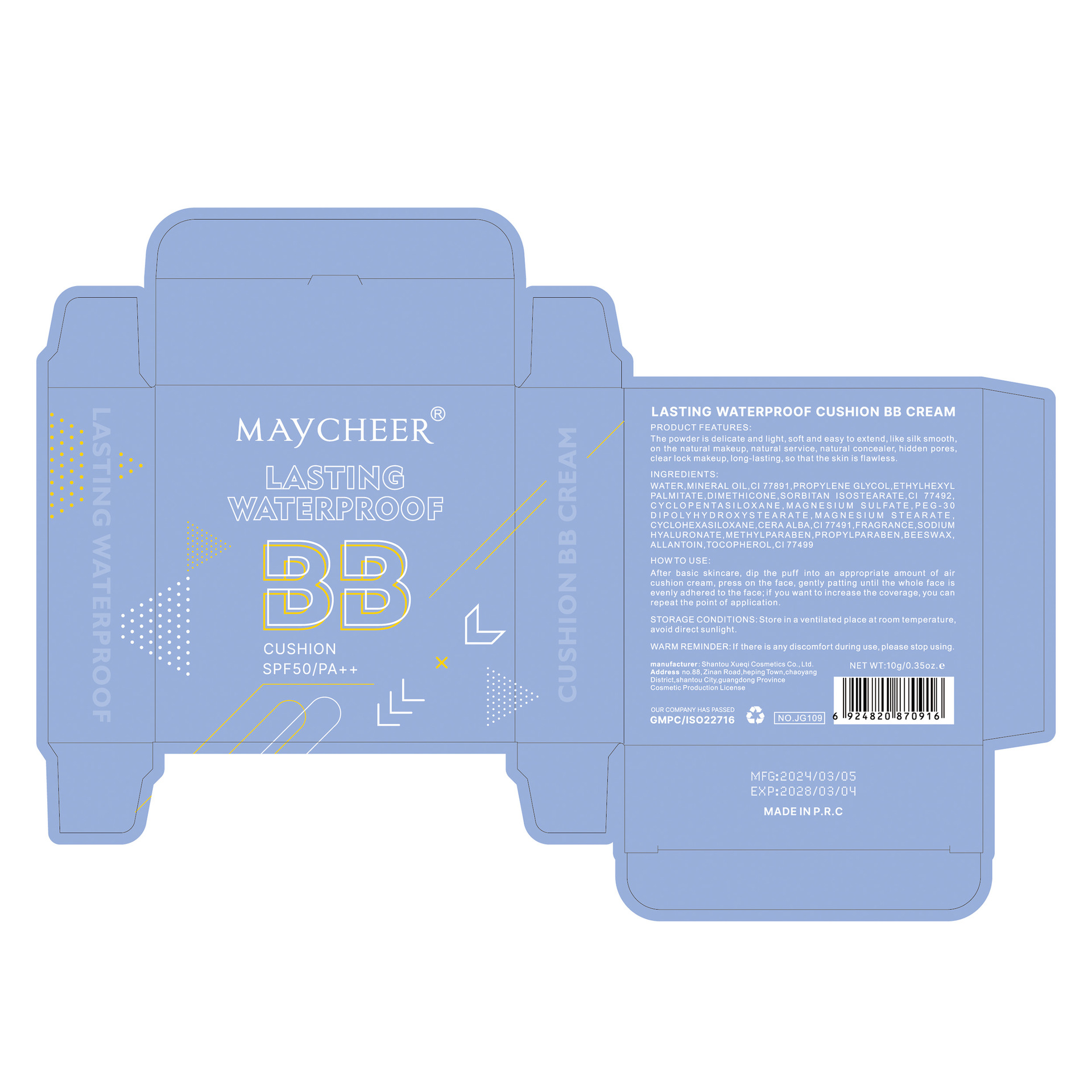 MAYCHEER Lasting Waterproof Air Cushion BB Cream Moisturizing Moisturizing Sweat-proof Oil Control Concealer Natural 