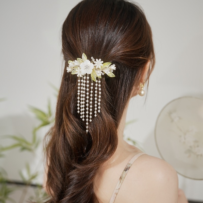 Factory Direct sales ancient style super fairy fashion flower tassel hairpin Hanfu cheongsam accessories half tie Pearl hairpin wholesale_voghion.com