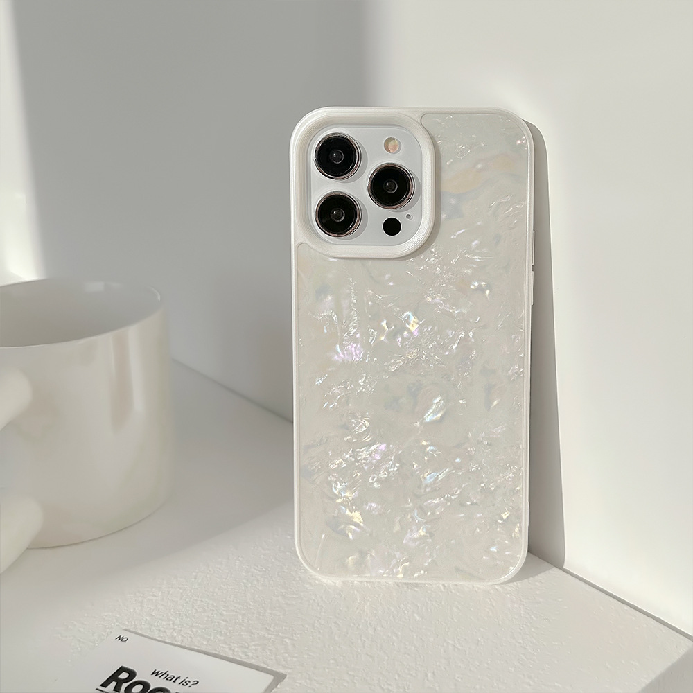 White mother-of-pearl texture iphone13 apple 15 mobile phone case 11 high-end sense 12 applicable 14promax dreamy hard