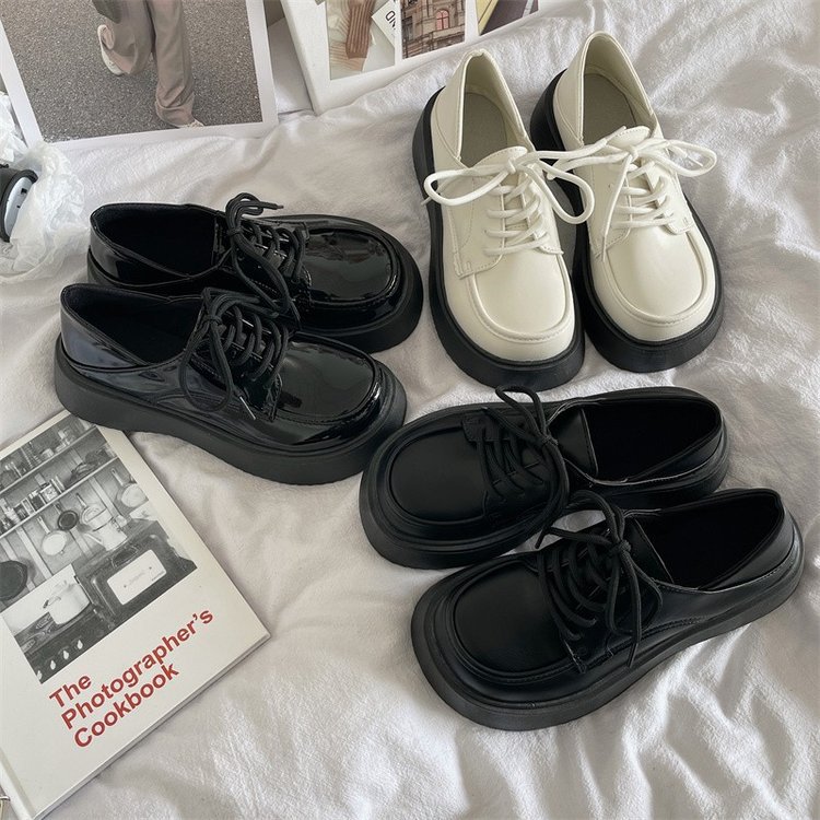 British style Mary Jane shoes 2023 Spring and Autumn new black lace-up small leather shoes women's Japanese PU leather loafers for women