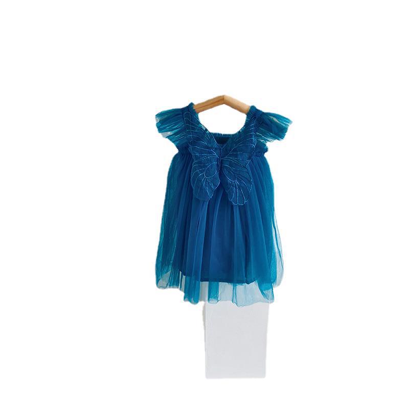 Butterfly Wings Girls Mesh Dress 2023 Summer New Baby Girl Princess Dress Piece Dress on Sale