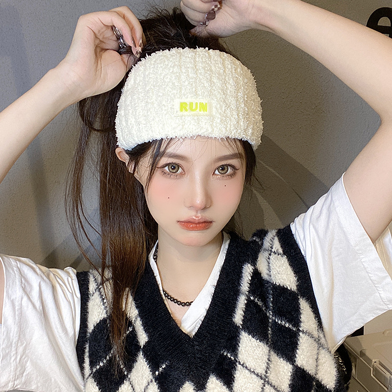字母毛線針織髮帶女寬日常外戴百搭頭箍秋冬發箍2021新款束髮帶