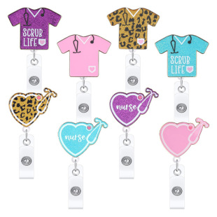 New product spot telescopic easy pull buckle creative acrylic nurse easy pull buckle cartoon easy pull buckle work permit