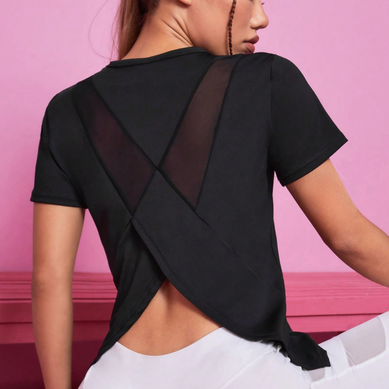 Yoga top women's loose breathable running T-shirt mesh beauty back training workout clothes quick-drying sports blouse short sleeve