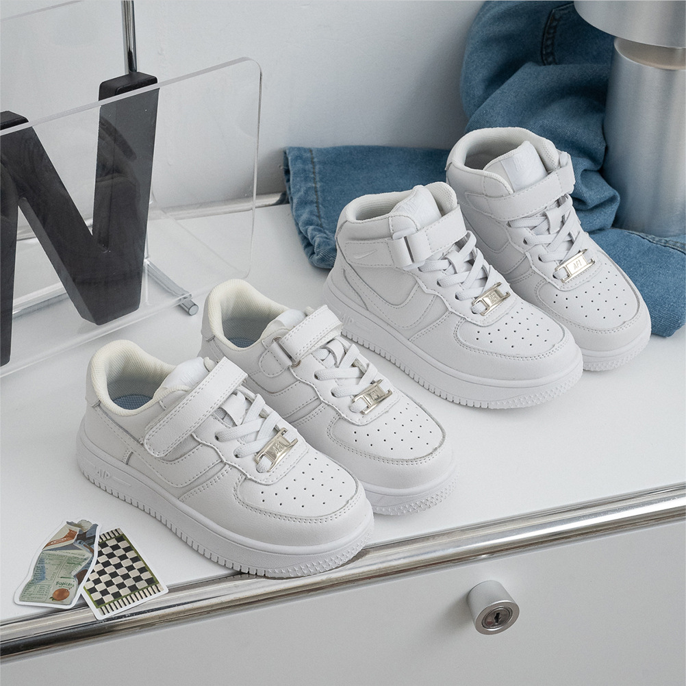 Ins sneakers [cowhide white shoes] toddler parent-child spring and autumn boys and girls high and low side single velvet 20018