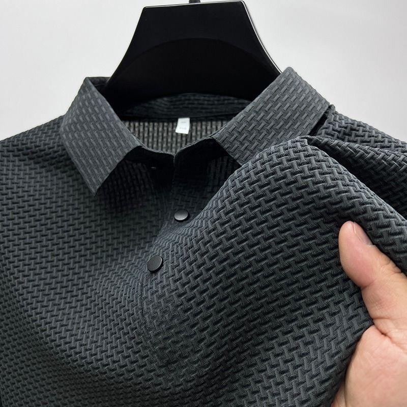 Ice Silk Men's Top Summer Mesh Short-sleeved T-shirt Men's Shirt Collar Color Slide Polo Shirt Half-sleeved Men's Clothes Hot
