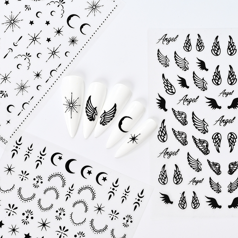 Cross-border Hot-selling Star Moon Nail Art Stickers Star Moon Wings Feather Pattern Adhesive Self-adhesive Nail Decorative Decal
