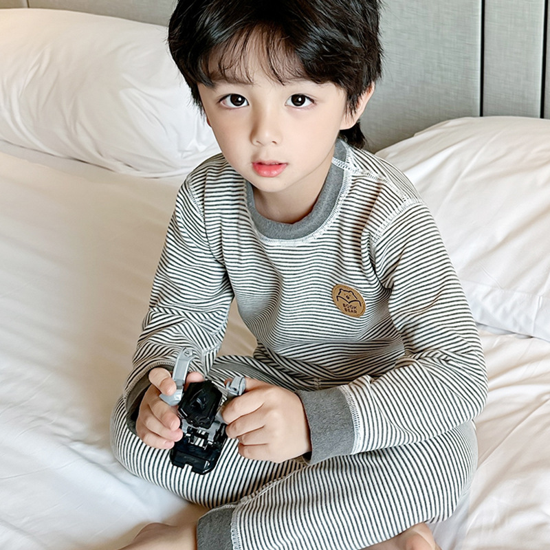 Boys and Girls de Velvet thermal underwear suit autumn and winter fleece-lined thickened children's thermal suit boneless bottoming pajamas