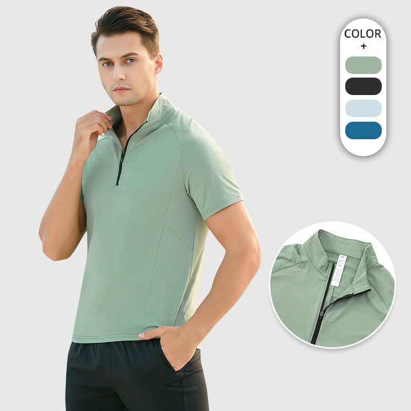 Summer New Style Vertical Collar Half Zipper Quick-drying Sports T-shirt Outdoor Fitness Running Short-sleeved Elastic Breathable Mountaineering Suit