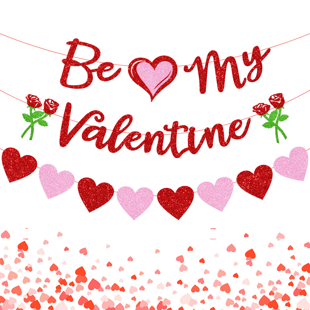 New Valentine's Day scene decoration be my Valentine Love flag banner rose flag