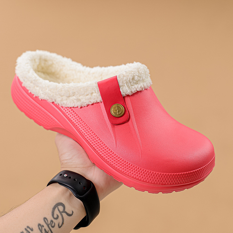 Autumn and winter men's and women's couple's closed toe plush cotton slippers home hole shoes couple's cotton slippers large size shoes