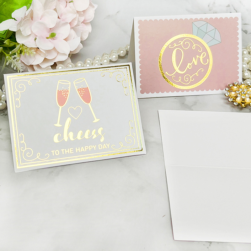 In stock simple fold greeting card with envelope gilding flower card flower shop Thank you blessing holiday card wholesale