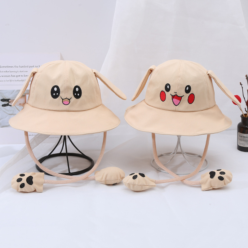 Новая детская хлопковая шляпа рыбака с подвижными ушами Pikachu Rabbit Family Hat Туристические достопримечательности Тканевая шляпа
