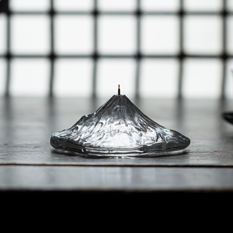 Crystal glass incense thread incense base Fuji Mountain incense transparent incense burner home Zen decoration cover set