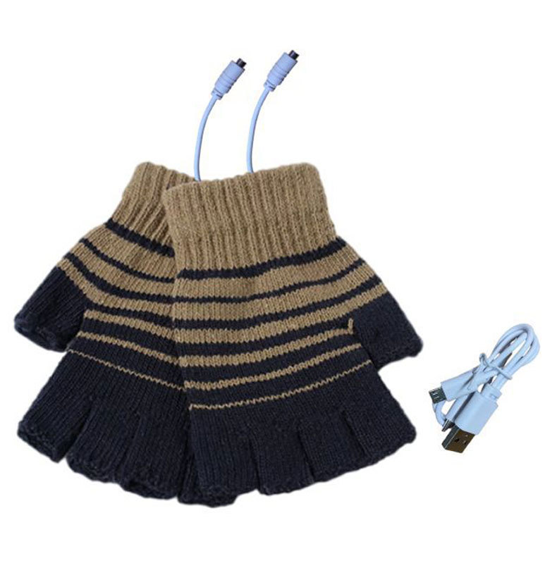 Grenzüberschreitende Quelle USB Winter Unisex gestrickte warme elektrische Handschuhe mobile Stromversorgung elektrische Halbfingerhandschuhe_voghion.com