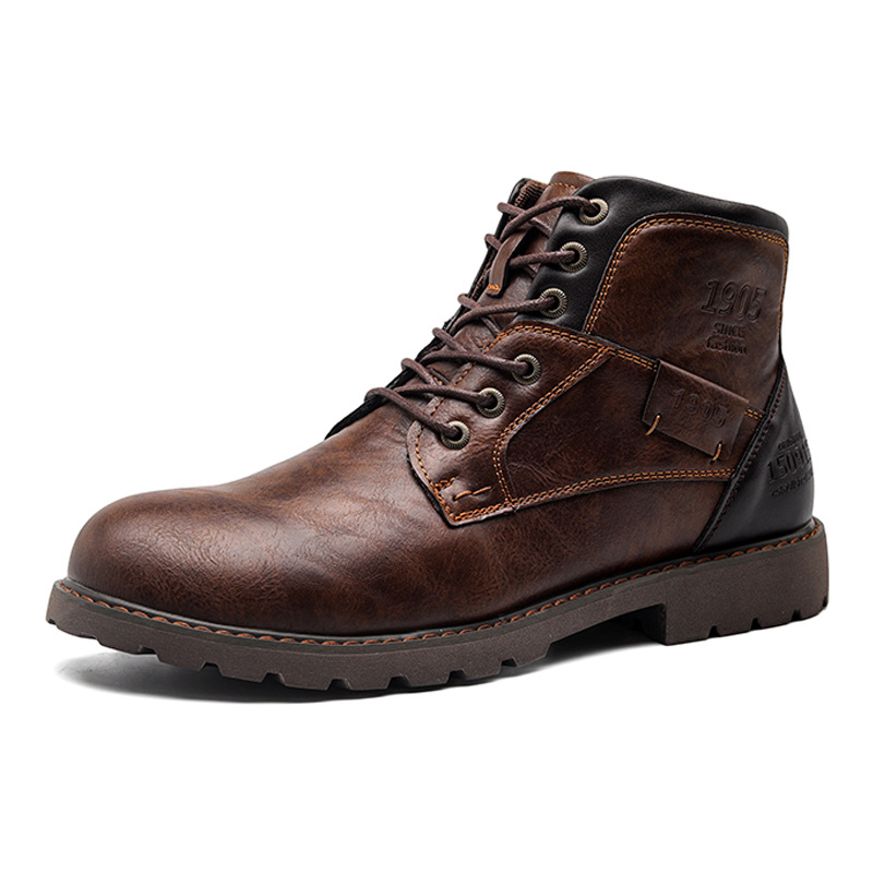 Botas masculinas de couro transfronteiriças Botas Martin Botas masculinas plus size Botas curtas com zíper Sapatos masculinos Outono e inverno Sapatos de cano alto Desert Workwear Bo_voghion.com