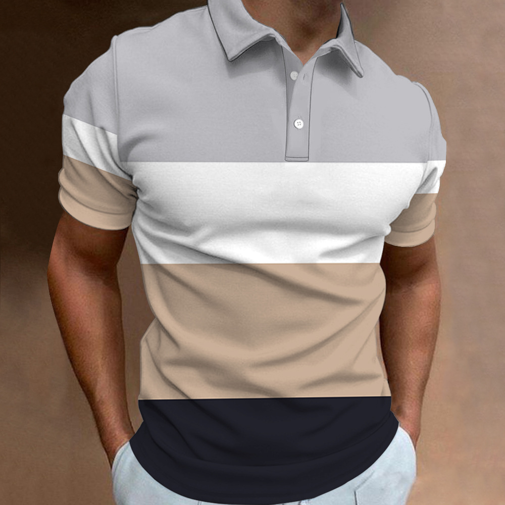 Men's Polo Shirt Stripes Print Short Sleeve T-shirts Casual