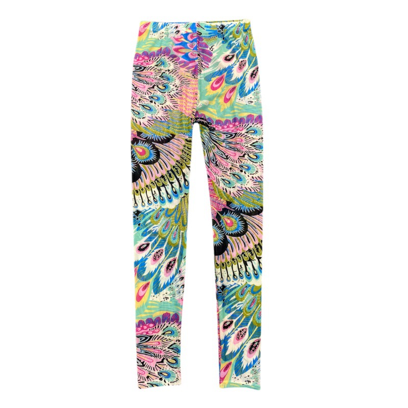 Mesh Leggings Women's Summer Outer Wear Thin Stretch High Waist Color Bohemian Leggings Printed Pants Wholesale