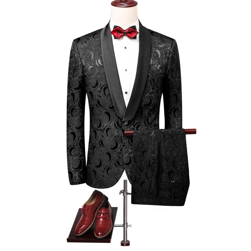 Suit Suit 2022 New Groom Wedding Dress Slim-fit Men's Dark Pattern Suit Two-piece Men's Performance Suit