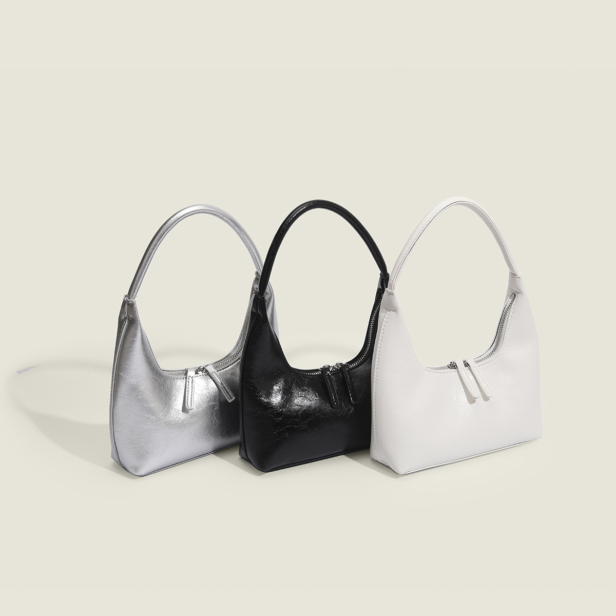 Silver Crescent Underarm Bag Bright Lacquer Handbag Fashion Niche Design Handbag Popular Mini Small Bag