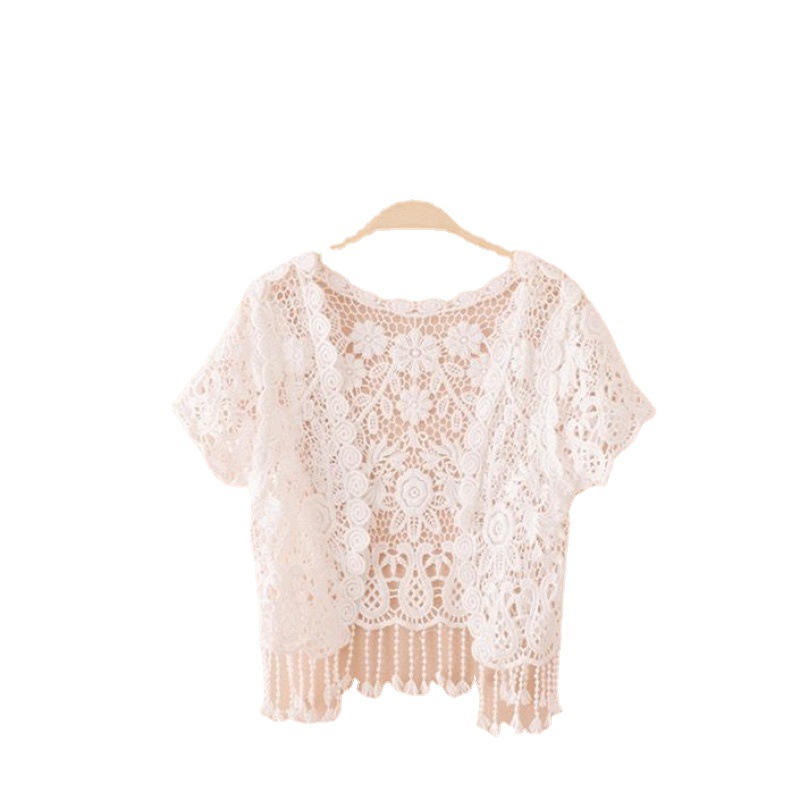 Lace Small Shawl Coat Summer Short Outer Wear Thin Cardigan Sun Protection Clothing Women's All-match Waistcoat with Sling Skirt