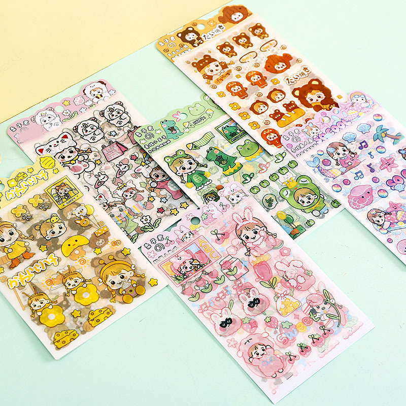 Nine Li stationery wholesale girl heart cute cartoon pattern 4 strawberry cherry blossom frosted PET hand account decorative stickers