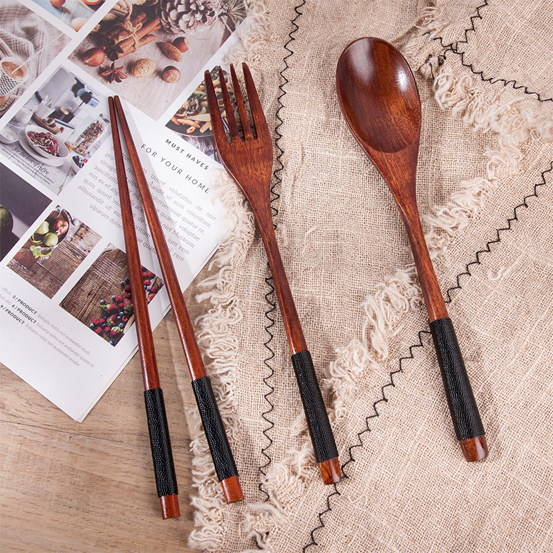Creative Japanese Tableware Set Phoebe Chopsticks Knife, Fork and Spoon Four-piece Set Wooden Simple Chopsticks and Spoon Set