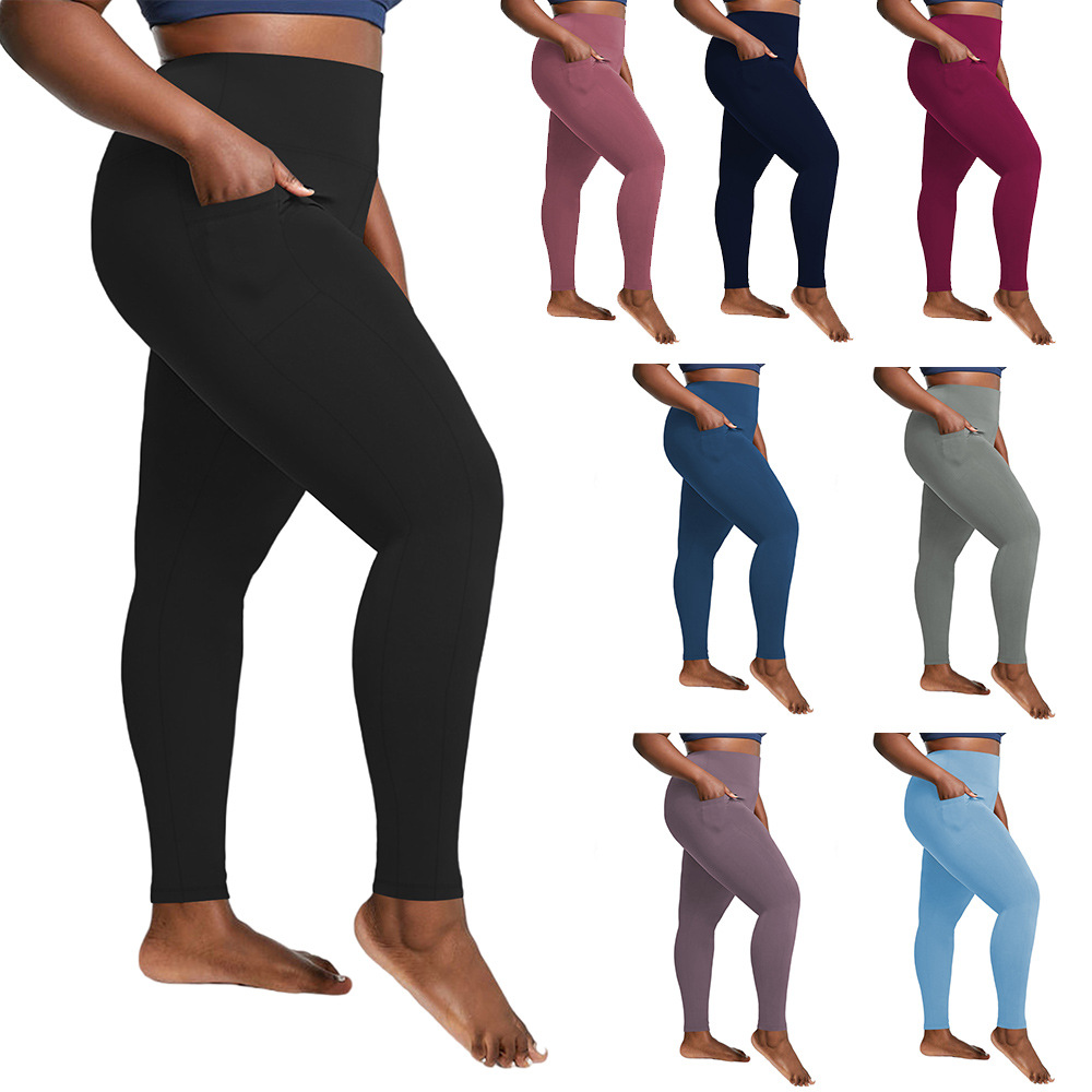 Double Side Pocket Large Size Yoga Pants 1XL-5XL Amazon AliExpress European and American High Waist Sports Large Size Leggings