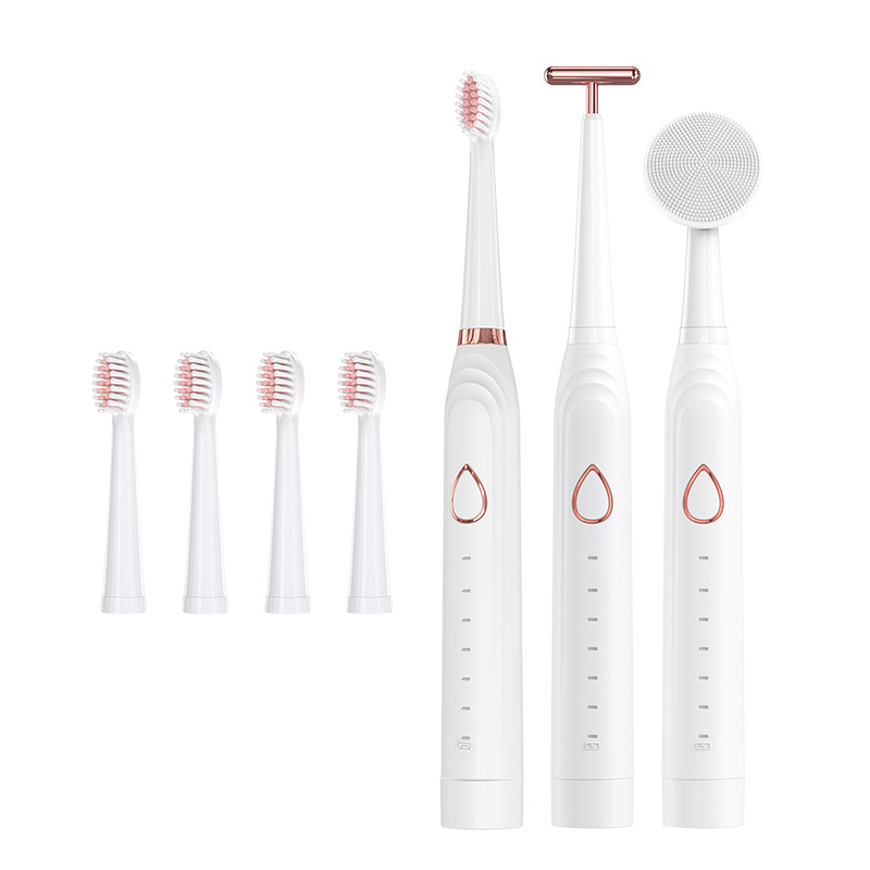 Factory Electric Toothbrush Massage Face Wash Three-in-One Adult Children Rechargeable Sonic Toothbrush Shake Tone Internet Red Same