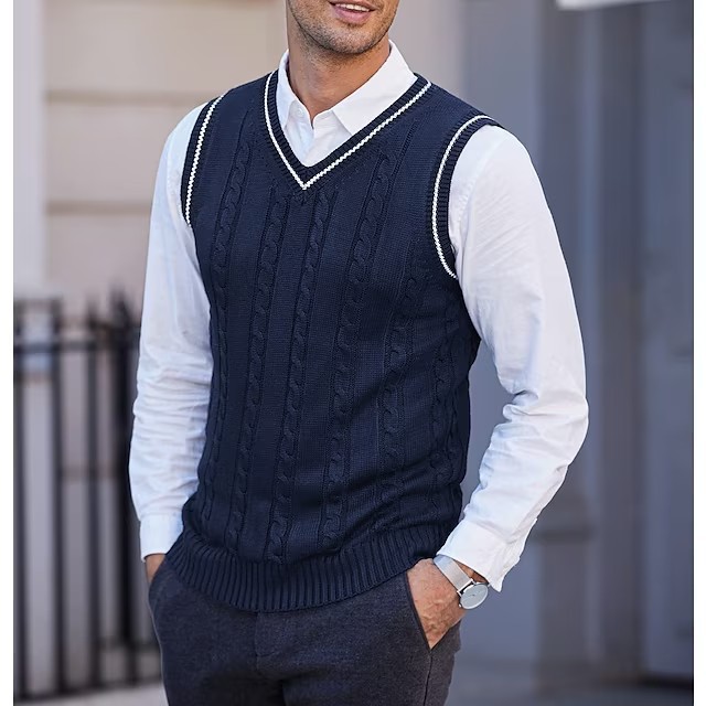 New Men's waistcoat knitted vest sleeveless casual plus size men's foreign trade V-neck thickened vest bottoming shirt