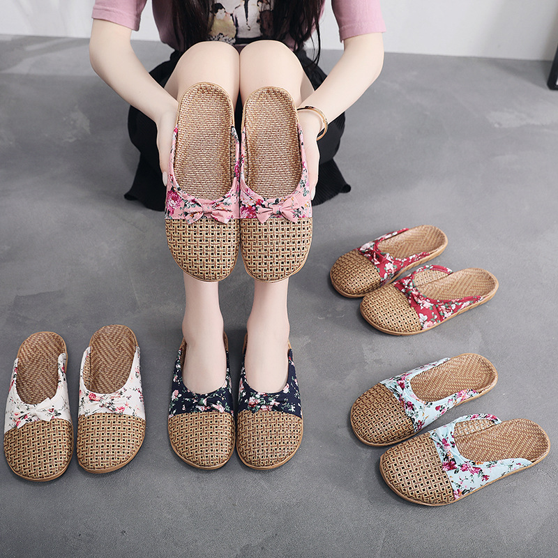 Summer Ya Grass Woven Sandals Women's Linen Slippers Home Indoor Non-slip Floor Thick Bottom Rattan Grass for Men Home