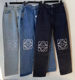 Autumn and winter new LOE with high waist Hollow Patch embroidered LOGO decoration casual dark blue straight tube denim pants