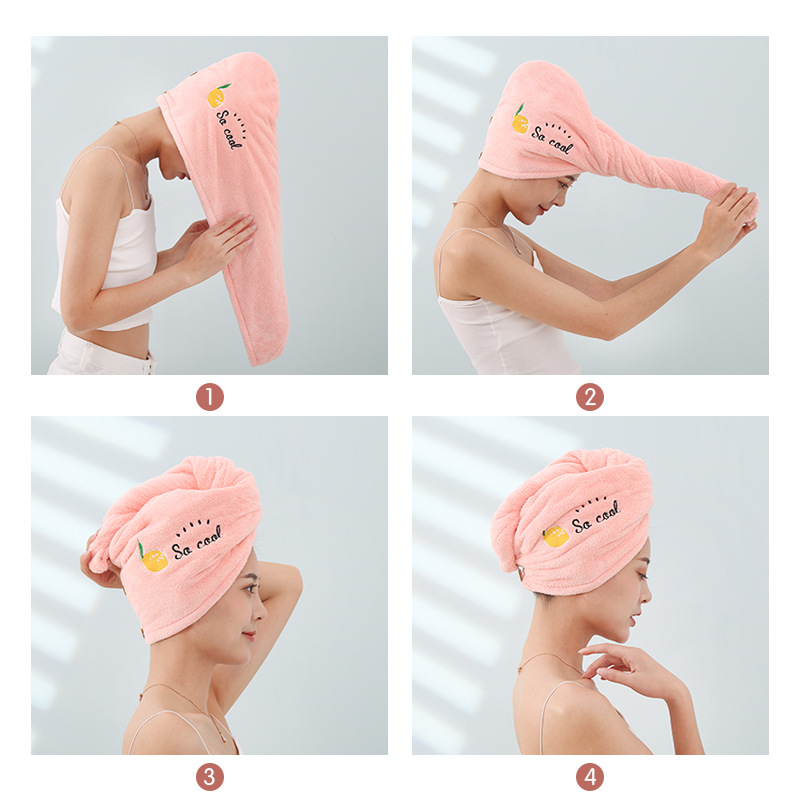 Coral Fleece Hair Dried Hat Women's Thickened Water Absorbent Cartoon Embroidered Shower Hat Household Hair Washing Dry Hair Towel Hair Cap Headscarf