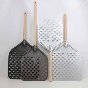 Thickened 12 Inch 14 Inch Wooden Handle Pizza Shovel Portable Punching Aluminum Pizza Shovel Oven Transfer Dural Anode Pizza