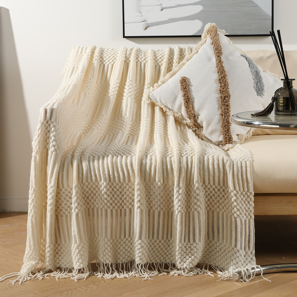 Nordic sofa blanket hotel bed tail towel bean blanket tassel shawl blanket bed tail cloth blanket bed bed towel wholesale