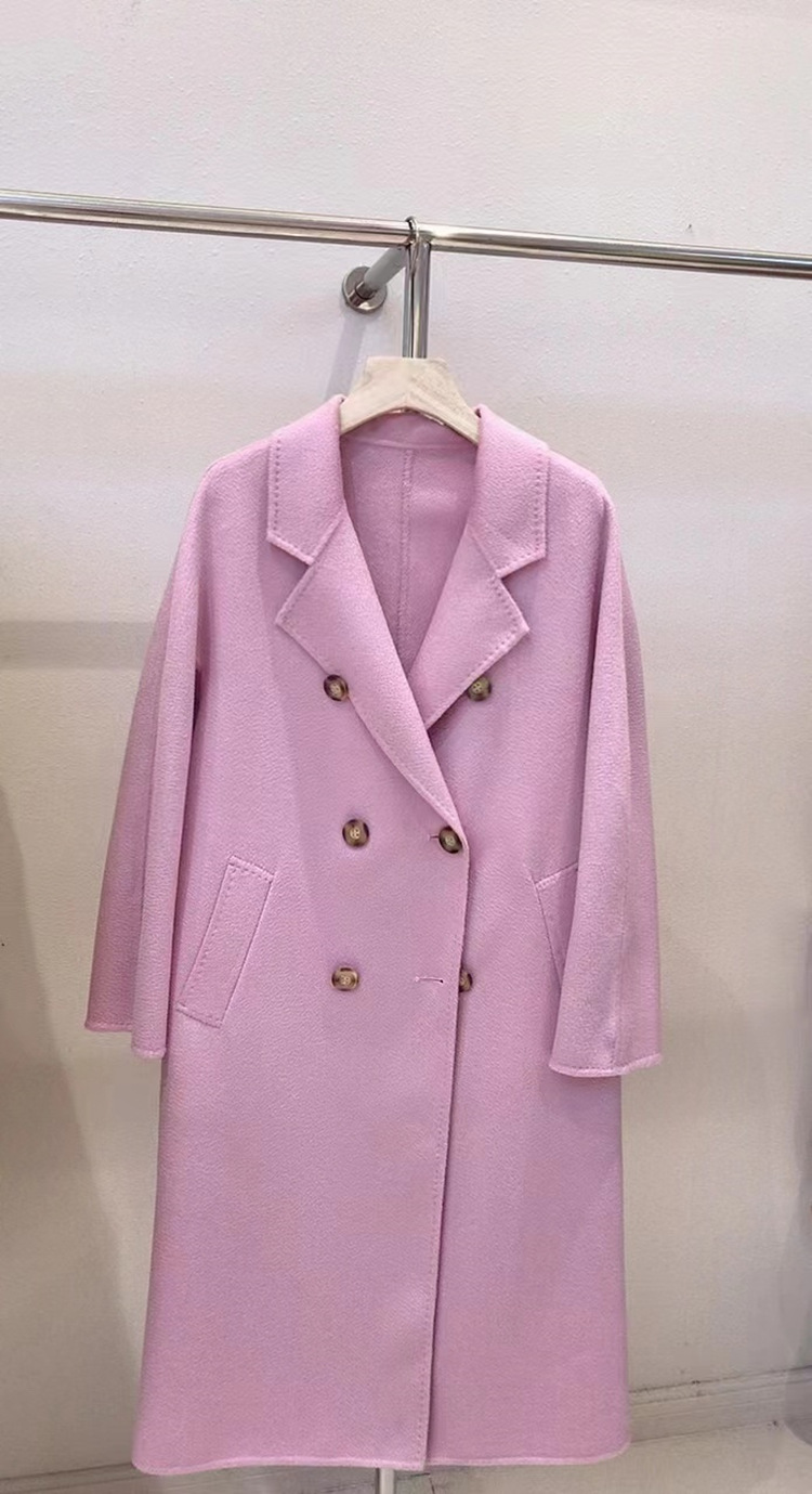 2023 autumn and winter new double-sided cashmere overcoat women's long high-end water ripple overcoat double-sided woolen overcoat women_voghion.com