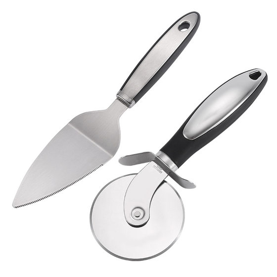 Manjia pizza wheel stainless steel pizza shovel two-piece handle device round single wheel Pancake knife baking kitchen tools
