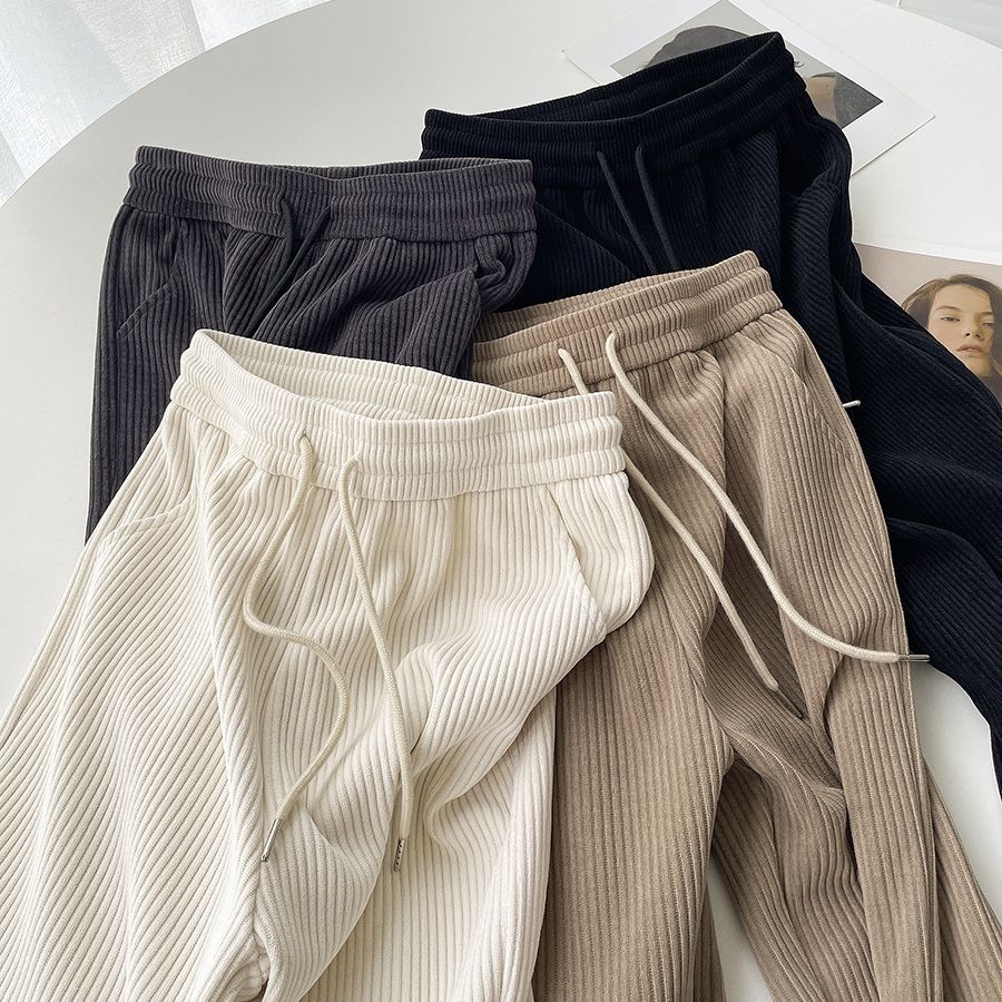 Gray narrow wide-leg pants for women autumn and winter 2023 new high waist draping slimming chenille European cotton velvet straight pants