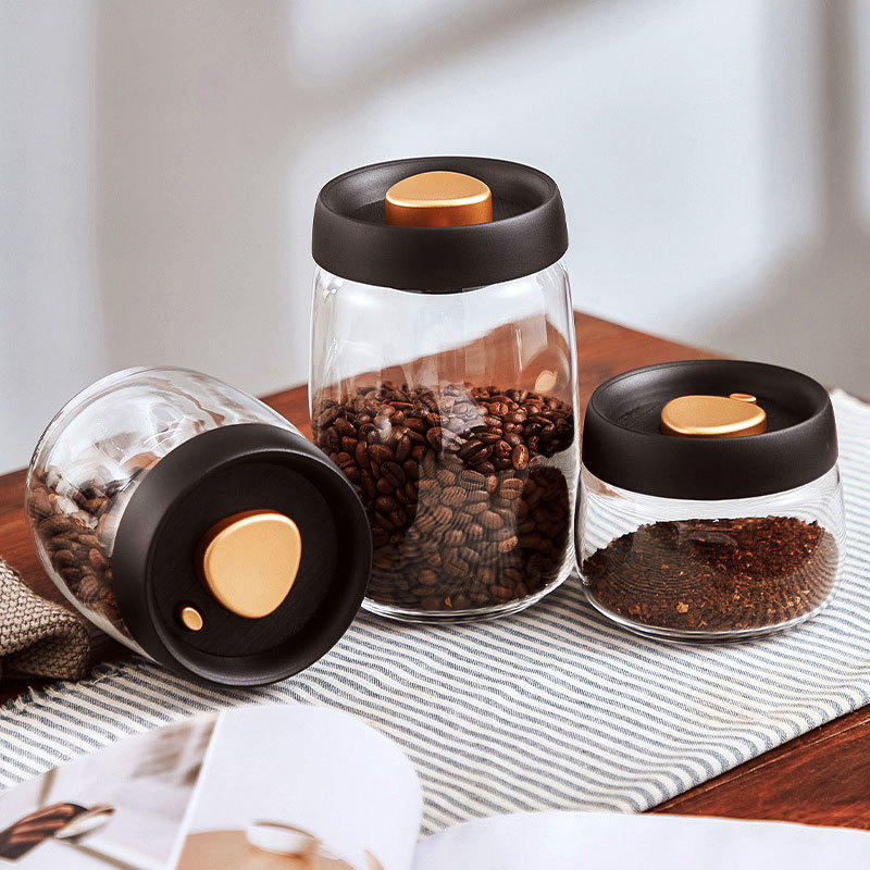 Kitchen Transparent Sealed Jar Vacuum Coffee Bean Preservation Jar Glass Storage Jar Moisture-proof Food Storage Jar