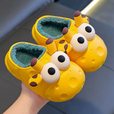 Winter Children's cotton slippers boys and girls cartoon warm fleece-lined infant-3 years old 2 waterproof bag heel cotton slippers